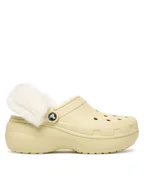 Klapki i japonki damskie - Crocs Klapki Classic Platform Fuzz Lined Clog 212854 Beżowy - miniaturka - grafika 1