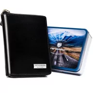 Portfele - Męski portfel skórzany Peterson na suwak pojemna elegancka portmonetka z ochroną RFID, czarny - miniaturka - grafika 1