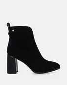 Botki damskie - Czarne zamszowe botki z ozdobnym obcasem i złotymi detalami - Venezia - miniaturka - grafika 1