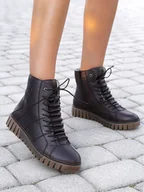 Botki damskie - Rieker Botki damskie ocieplane na platformie Red bordowe-37 - miniaturka - grafika 1