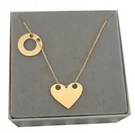 Naszyjniki - Złoty naszyjnik SERCE 2 zawieszki kółko srebro 925 - miniaturka - grafika 1