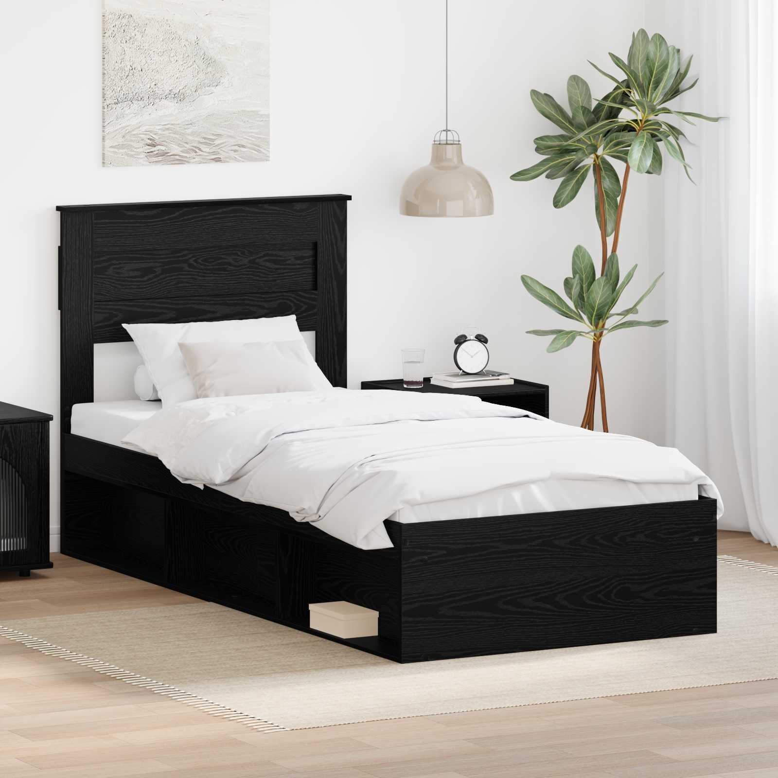 vidaXL Ramka łóżka z materacem Czarny 75 x 190 cm Lekkie drewno sosnowe