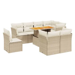 vidaXL 9-częściowa sofa ogrodowa z poduszkami Beżowy polirattan - Sofy ogrodowe - miniaturka - grafika 1