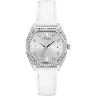 Zegarek Guess Plush zegarek damski srebrny z białym paskiem GW0688L1 - Zegarki damskie - miniaturka - grafika 1