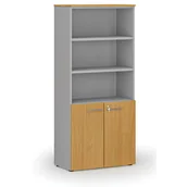 Szafy biurowe - Szafa biurowa kombinowana PRIMO GRAY, drzwi na 2 poziomach, 1781 x 800 x 420 mm, szary/buk - miniaturka - grafika 1