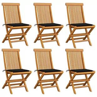 vidaXL Krzesła ogrodowe, czarne poduszki, 6 szt., drewno tekowe - Fotele i krzesła ogrodowe - miniaturka - grafika 1