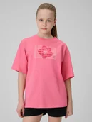 Koszulki dla dziewczynek - 4F T-shirt loose z nadrukiem dziewczęcy - różowy 164 (13-14 lat) - miniaturka - grafika 1