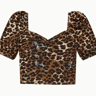 Koszulki i topy damskie - ONLY – Krótki top w panterkę z bufkami XXS - miniaturka - grafika 1