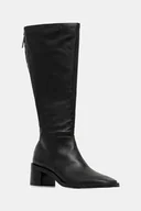 Kozaki damskie - Calvin Klein kozaki skórzane BLOCK HEEL KNEE BOOT LTH damskie kolor czarny na słupku HW0HW02812 - miniaturka - grafika 1