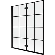 Parawany nawannowe - Mexen Mist parawan nawannowy 2-skrzydłowy lewy 140 x 150 cm, czarna kratka, czarny - 8A9-140-002-70-77-L - miniaturka - grafika 1