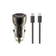 Ładowarki samochodowe - XO ładowarka samochodowa CC60 60W 1x USB 1x USB-C czarna + kabel USB-C - USB-C - miniaturka - grafika 1