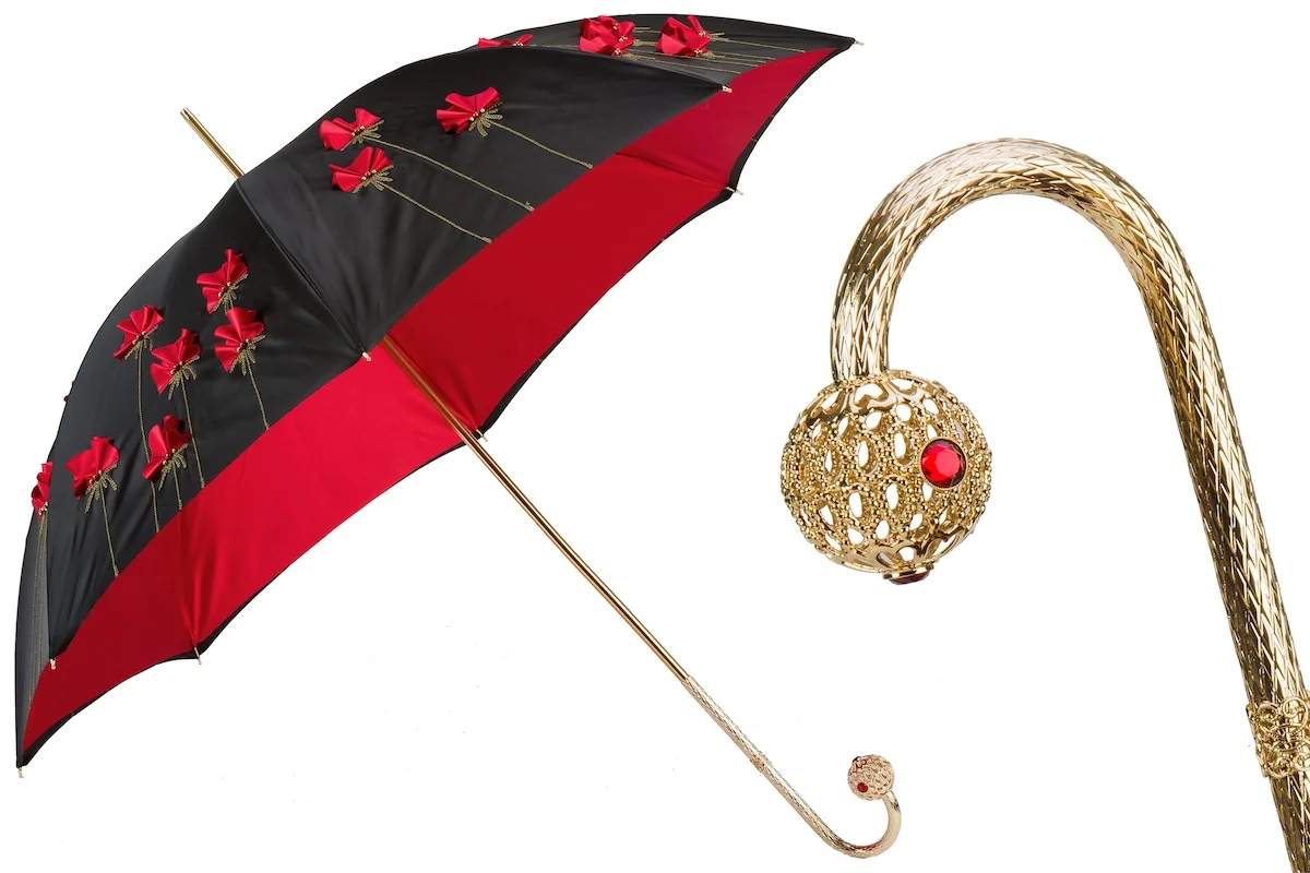 PASOTTI Parasol 93cm Maki 3D Czerwono-Czarny Podwójny LUX
