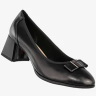 Półbuty damskie - Czółenka Damskie Skórzane Buty na Obcasie Eleganckie Półbuty Czarne Filippo Czarny 40 - miniaturka - grafika 1