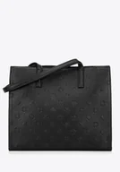 Torebki damskie - Damska shopperka z ekoskóry w tłoczoną sygnaturę czarna - miniaturka - grafika 1