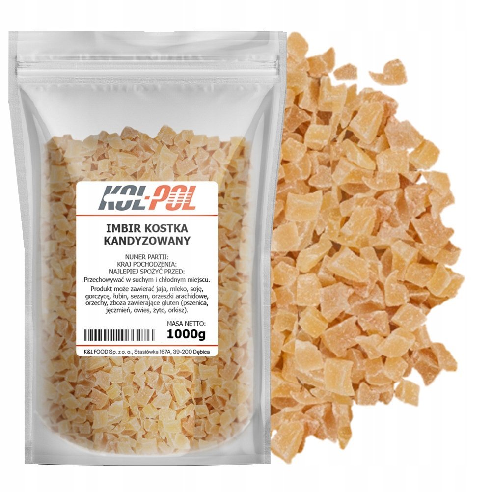 IMBIR KANDYZOWANY KOSTKA 1kg Do herbaty w kostkach wysoka jakość Kol-Pol