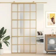 Ogrodzenia - vidaXL Drzwi przesuwne, złote, 102,5x205 cm, mrożone szkło ESG - miniaturka - grafika 1