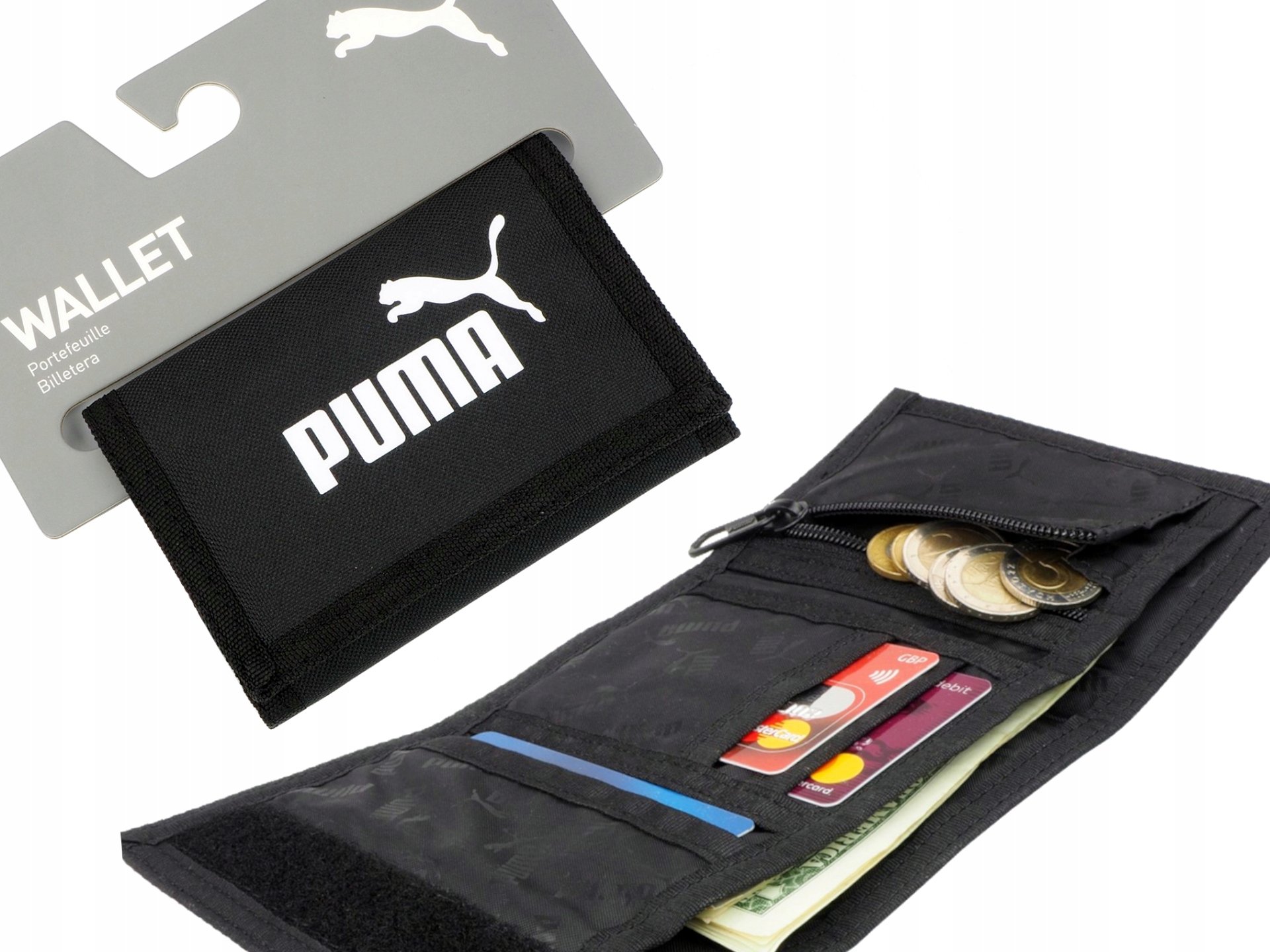 Puma Portfel Młodzieżowy Kieszeń na Bilon Monety Karty Pojemny Mocny Czarny