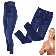 Legginsy - Legginsy ocieplane imitacja dżinsu damskie niebieskie wysoki stan 88 - miniaturka - grafika 1