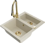 Zlewozmywaki z baterią - Mexen Carlos zlewozmywak granitowy 1,5-komorowy z baterią kuchenną Elia, beżowy - 6518-69-670101-50 - miniaturka - grafika 1