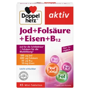 Doppelherz® aktiv Jod z kwasem foliowym, żelazem i wit. B12, 45 tabletek - Witaminy i minerały - miniaturka - grafika 1