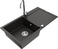 Zlewozmywaki z baterią - Mexen Leo zlewozmywak granitowy 1-komorowy z ociekaczem i baterią kuchenną Telma, czarny/złoty metalik - 6501-75-670200-00 - miniaturka - grafika 1