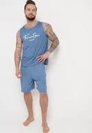 Piżamy męskie - Niebieska Piżama 2-Częściowa z Koszulką bez Rękawów i Luźnymi Szortami Affevia - miniaturka - grafika 1