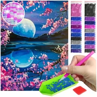 Zabawki kreatywne - Haft Diamentowy ARTULIO, Obraz DIY 5D, Diamond Painting, Mozaika Diamentowa 30X40cm (Księżyc pośród kwiatów) + Zestaw Akcesoriów - miniaturka - grafika 1