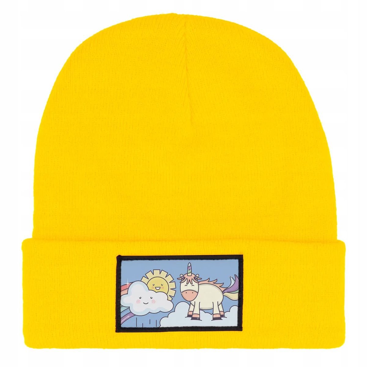 Czapka Zimowa Dziecięca UNICORN IN CLOUDS Kucyki Prezent Wzory Żółta