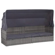 Sofy ogrodowe - vidaXL Leżanka ogrodowa z baldachimem, rattan PE, 205x62x124 cm, szara vidaXL - miniaturka - grafika 1