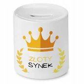 Skarbonki - SKARBONKA DLA SYNA ZŁOTY SYNEK PREZENT z Nadrukiem ze Zdjęciem z Nadrukiem + Opakowanie na prezent (wzór 02) - miniaturka - grafika 1