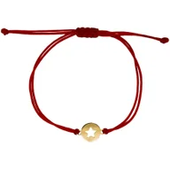 Bransoletki - Bransoletka czerwony sznurek gwiazda w złotym kole pr.585 - miniaturka - grafika 1
