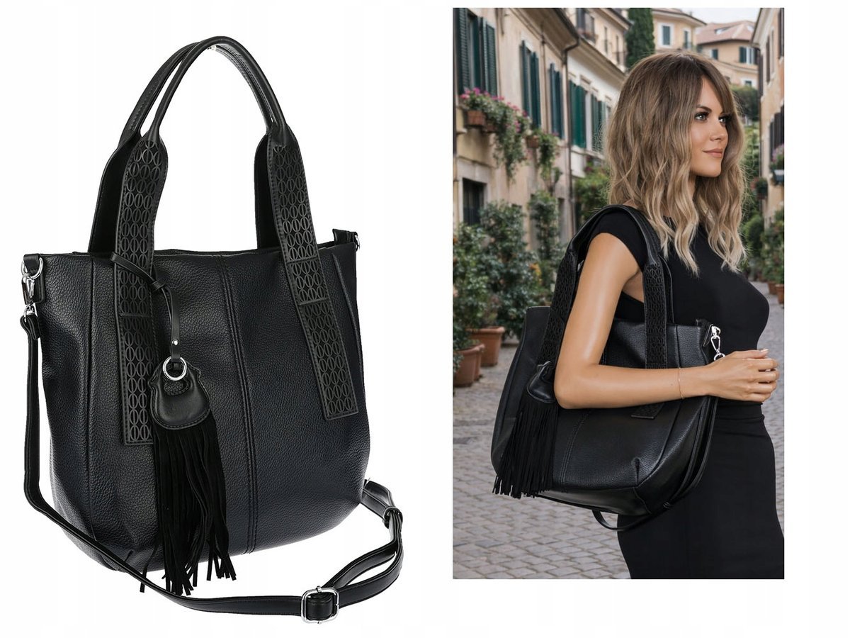 Torebka Damska Listonoszka Worek Shopper Torba na Ramię MC669 czarna