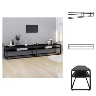 vidaXL Szafka pod TV czarna 220x40x40,5 cm szkło hartowane - Meble TV - Szafki RTV - miniaturka - grafika 1