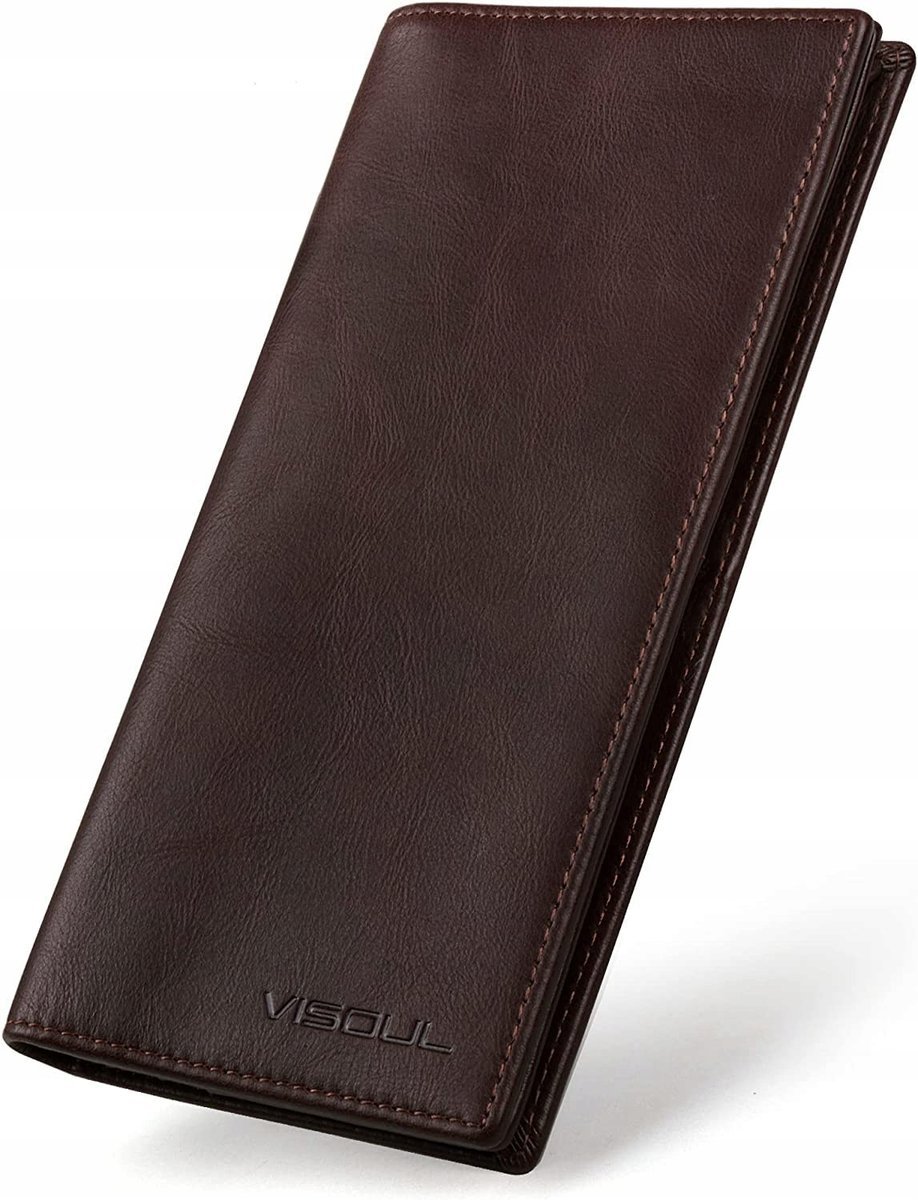 VISOUL Portfel Męski Skórzany Vintage XXL Etui Na Karty RFID Ochrona