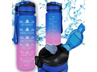 Shakery i bidony sportowe - Butelka Motywacyjna Na Wodę 1000Ml Bidon Z Miarką Siłownia Fitness 1L Niebiesko-Różowa - miniaturka - grafika 1