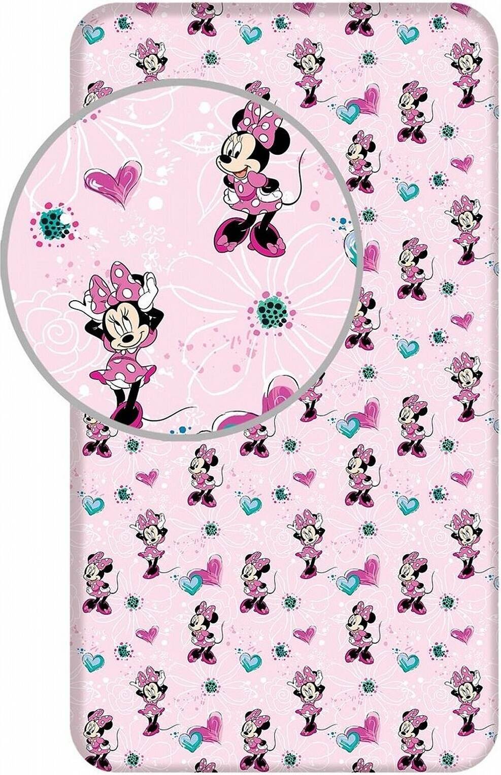 Różowe prześcieradło Myszka Minnie Kwiaty