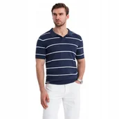 Koszulki męskie - Męska koszulka polo poziome paski granatowo-biała Ombre OM-POSS-0145 V1 L - miniaturka - grafika 1