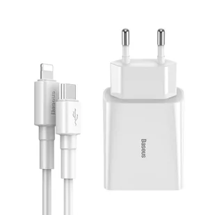 Baseus szybka ładowarka sieciowa USB Typ C Power Delivery 18 W 3 A + kabel USB Typ C - Lightning 2,4 A 1 m biały (TZCCFS-X02) - Ładowarki do telefonów - miniaturka - grafika 1