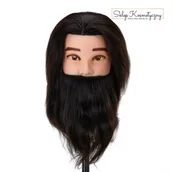 Pozostałe akcesoria fryzjerskie - Główka treningowa z brodą fryzjerska Gabbiano WZ4 naturalne włosy, kolor 1H, długość 8"+6" - miniaturka - grafika 1