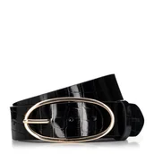 Paski - Damski pasek skórzany croco z owalną klamrą czarny - miniaturka - grafika 1