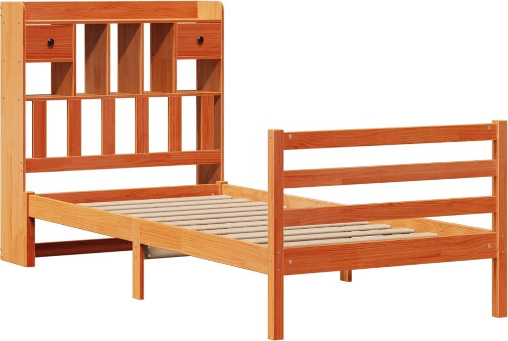 vidaXL Łóżko z litego drewna z półką bez materaca Wosk brązowy 90x190 cm