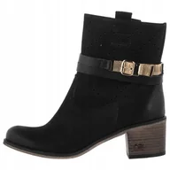 Botki damskie - Carinii B5099-360 ażurowe botki czarne damskie klocek r.39 - miniaturka - grafika 1