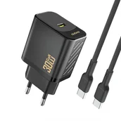 Ładowarki do telefonów - Ładowarka sieciowa USB-C z kablem USB-C GaN PD 30W - czarna Ładowarka sieciowa USB-C z kablem USB-C GaN PD 30W - czarna - miniaturka - grafika 1