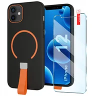 Etui i futerały do telefonów - Etui z Paskiem na palec Matowe CZARNE do iPhone 12do MagSafe +Szkło - miniaturka - grafika 1