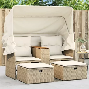 2-osobowa sofa ogrodowa z zadaszeniem i stołkami, beżowa, rattan PE Lumarko! - Sofy ogrodowe - miniaturka - grafika 1