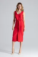 Sukienki - Dopasowana SUKIENKA z falbankowym paskiem | Czerwona S - miniaturka - grafika 1