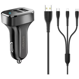 Ładowarka Do Auta Z Kablem Usb 3W1 Usams C13 2XUSB - Ładowarki samochodowe - miniaturka - grafika 2