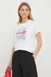 Koszulki sportowe damskie - Pepe Jeans t-shirt bawełniany Ines damski kolor biały - grafika 1