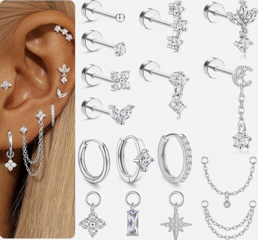KOLCZYKI PIERCING STAL CHIRURGICZNA PŁASKIE HIPOALERGICZNE WODOODPORNE