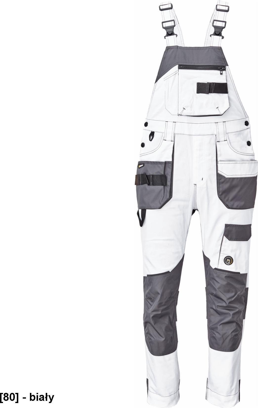 CERVA DAYBORO ogrodniczki - męskie ogrodniczki robocze, odblaskowe elementy, 62% bawełna, 32% poliester, 3% spandex - biały 46